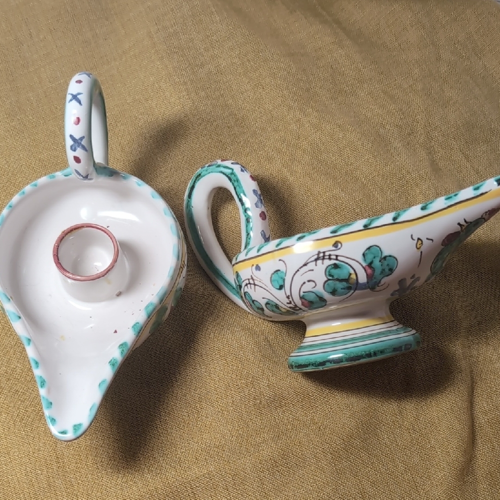 G. Deruta, Italian Candle Stick Holders, Hand painted Majolica Pottery